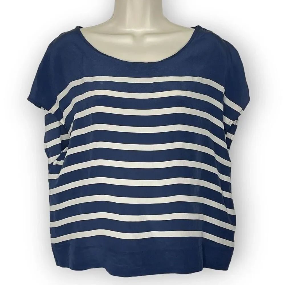 Joie Silk Navy White Striped Sailor Shirt Top Blouse Women’s Size Small